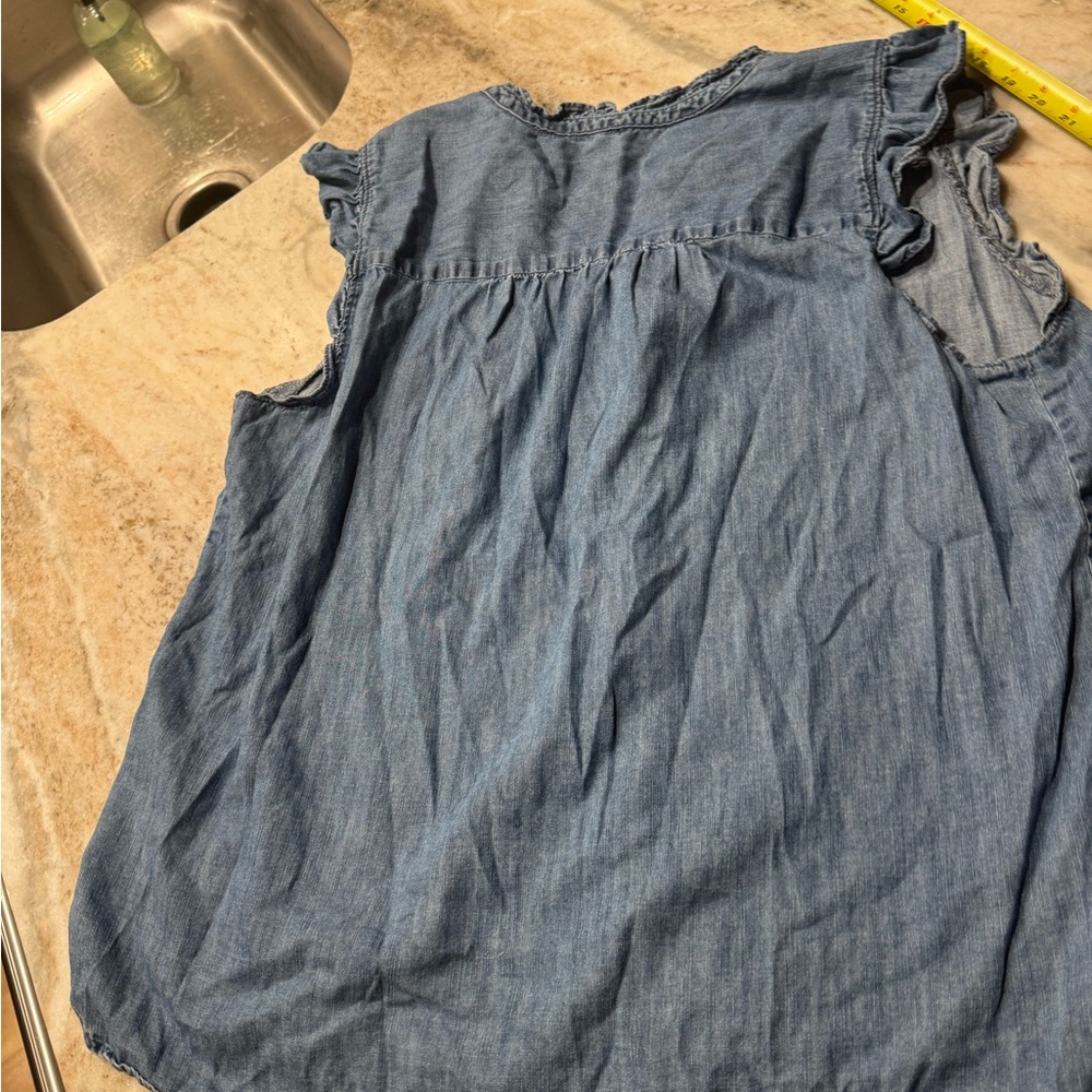 LOFT Denim Ruffle Trim Blouse - Picture 3 of 4